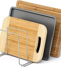 simplywire – Baking Tray and Chopping Board Rack - Pan Storage - Kitchen Cupboard Organiser – Chrome